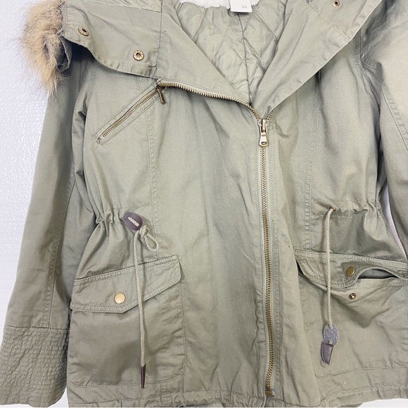 American Rag Utility Jacket Coat Green Zip Up Hooded Insulated Faux Fur Hood XL - Picture 7 of 11
